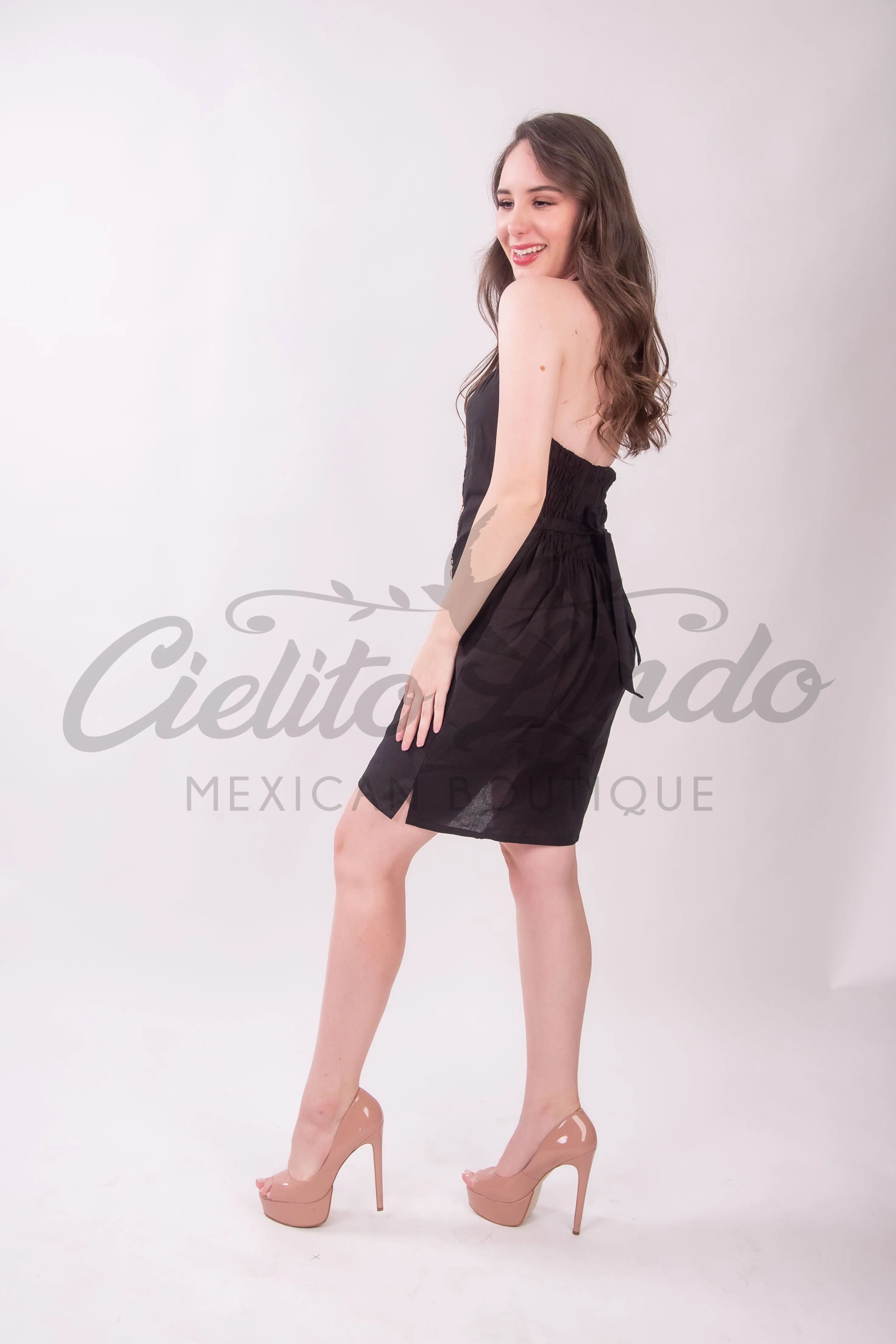 Ximena Halter Dress Black and Gold